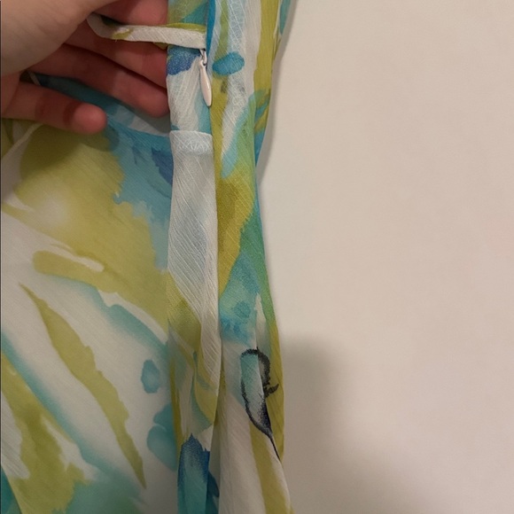 Karin Stevens blue green white vintage dress ruffle midi - Picture 3 of 5